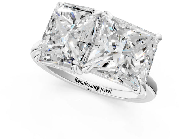 Platinum Radiant and Princess Toi Moi Ring with Prong Setting and Plain Band
