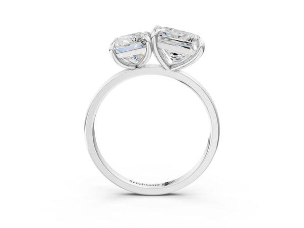 Platinum Radiant and Princess Toi Moi Ring with Prong Setting and Plain Band