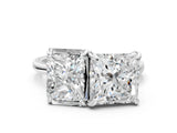 Platinum Radiant and Princess Toi Moi Ring with Prong Setting and Plain Band