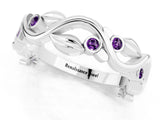 Platinum Round Amethyst Leaf Eternity Band with Bezel Setting_1