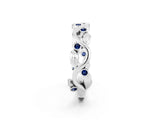 Platinum Round Blue Sapphire Leaf Eternity Band with Bezel Setting_14