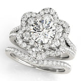 Platinum Round Brilliant Double Halo Floral Pave Split Shank Prong Setting Ring 2