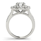 Platinum Round Brilliant Double Halo Floral Pave Split Shank Prong Setting Ring