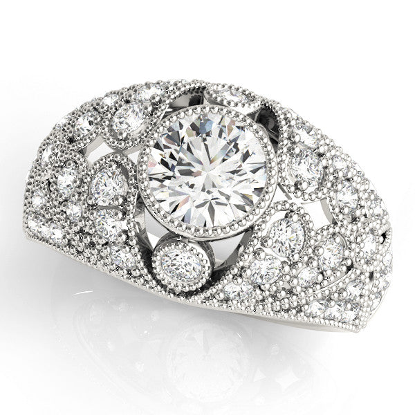 Platinum Round Brilliant Halo Pave Diamond Milgrain Ring 1