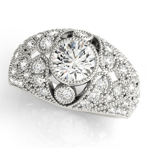 Platinum Round Brilliant Halo Pave Diamond Milgrain Ring 1
