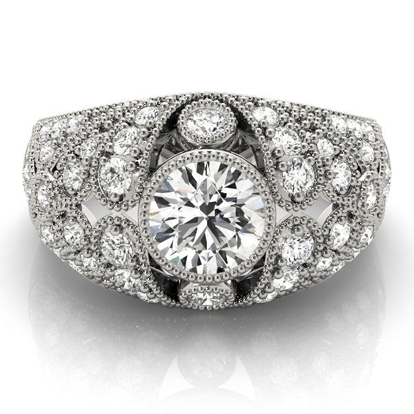 Platinum Round Brilliant Halo Pave Diamond Milgrain Ring 2