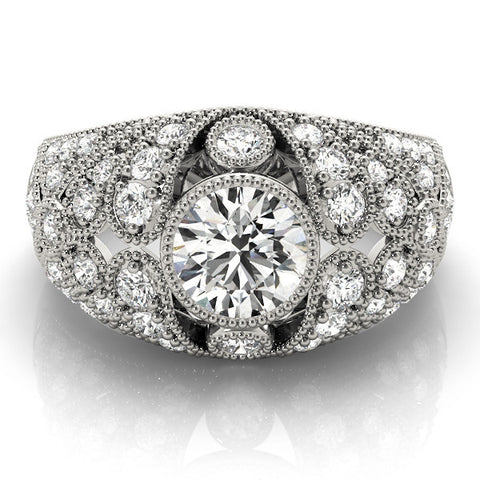Platinum Round Brilliant Halo Pave Diamond Milgrain Ring 2