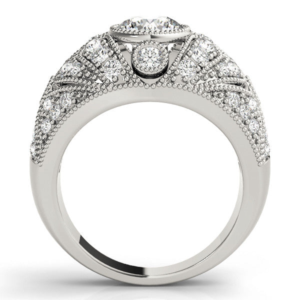 Platinum Round Brilliant Halo Pave Diamond Milgrain Ring