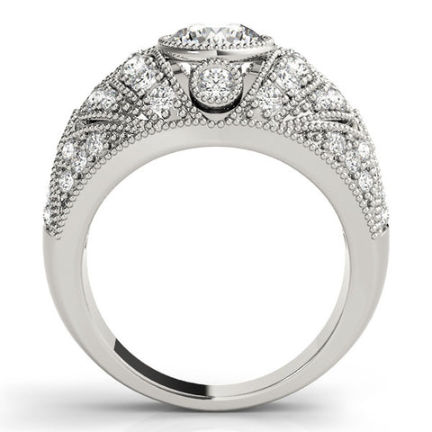 Platinum Round Brilliant Halo Pave Diamond Milgrain Ring
