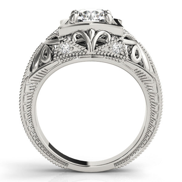 Platinum Round Brilliant Milgrain Filigree Solitaire with Bezel and Prong Setting 1