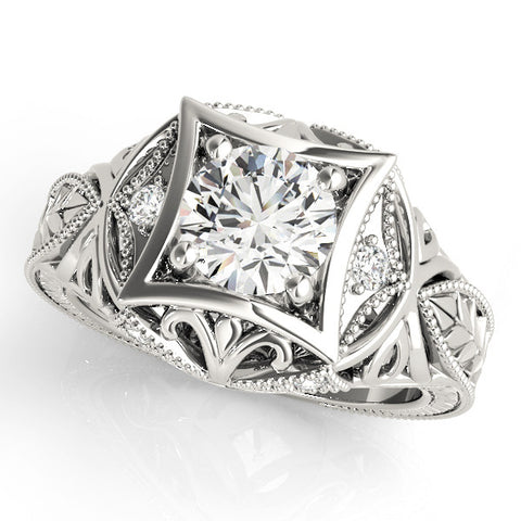 Platinum Round Brilliant Milgrain Filigree Solitaire with Bezel and Prong Setting