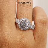 Platinum Round Brilliant Milgrain Pave Heart Band Solitaire Ring_37