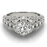 Platinum Round Brilliant Milgrain Pave Split Shank Hexagon Prong Setting Ring 1