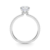 14K White Gold 1.02 Carat E VS1 Round Brilliant Pavé Band Solitaire with Four-Prong Setting