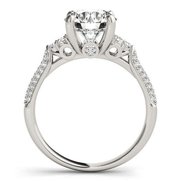 Platinum Round Brilliant Pave Diamond Engagement Ring with Cathedral Band and Four-Prong Setting 1