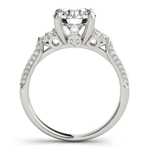 Platinum Round Brilliant Pave Diamond Engagement Ring with Cathedral Band and Four-Prong Setting 1