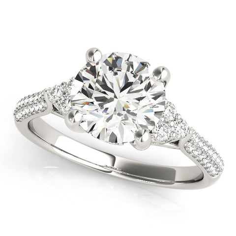 Platinum Round Brilliant Pave Diamond Engagement Ring with Cathedral Band and Four-Prong Setting