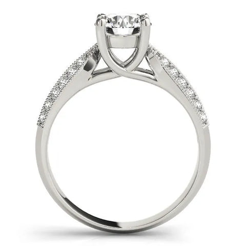 Platinum Round Brilliant Solitaire Engagement Ring with Pave Band and Four-Prong Setting 2