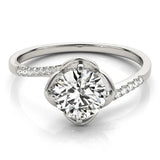 Platinum Round Brilliant Solitaire with Pavé Band and Four-Prong Cushion Setting 1