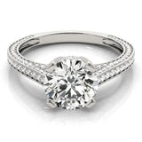 Platinum Round Brilliant Split Shank Pave Solitaire Ring with Four-Prong Setting 1