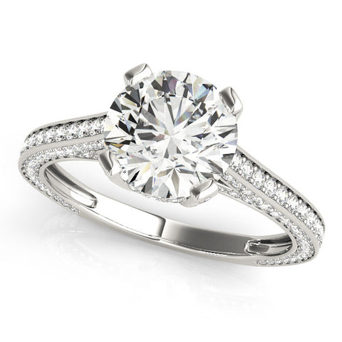 Platinum Round Brilliant Split Shank Pave Solitaire Ring with Four-Prong Setting 1