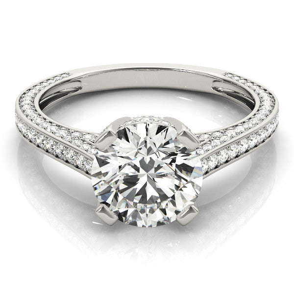 Platinum Round Brilliant Split Shank Pave Solitaire Ring with Four-Prong Setting 2
