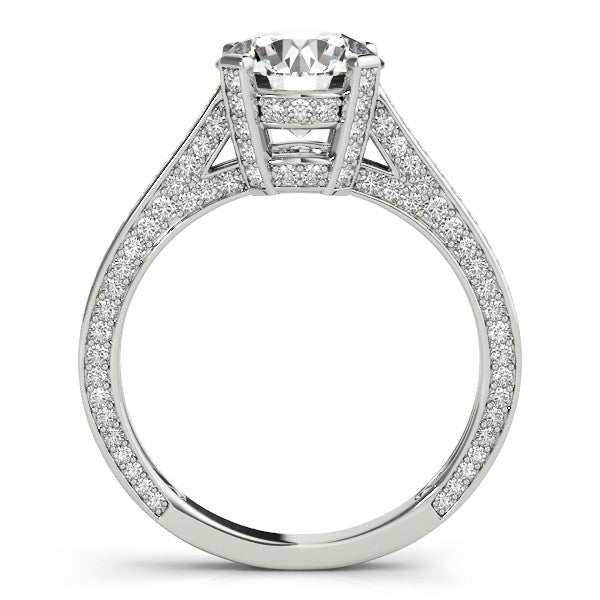 Platinum Round Brilliant Split Shank Pave Solitaire Ring with Four-Prong Setting