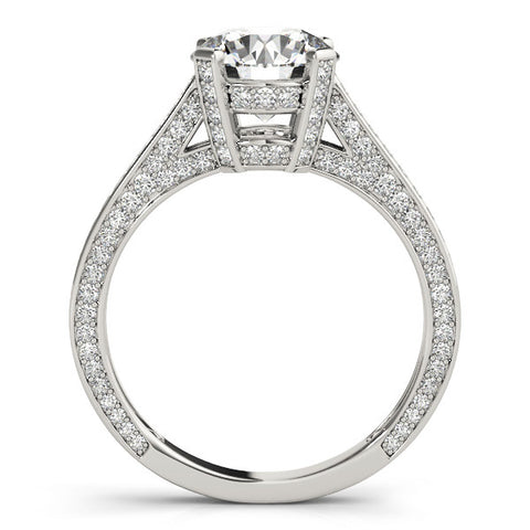 Platinum Round Brilliant Split Shank Pave Solitaire Ring with Four-Prong Setting