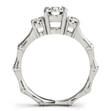 Platinum Round Brilliant Three-Stone Bamboo Band with Prong Setting 2