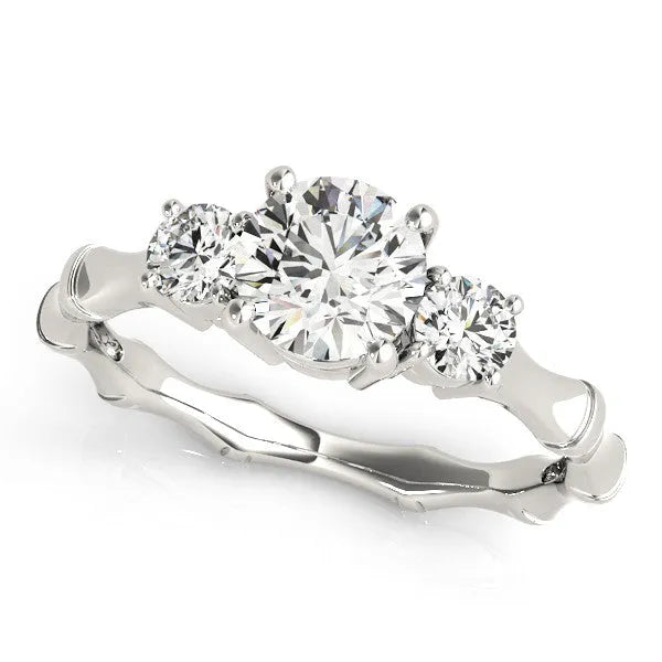 Platinum Round Brilliant Three-Stone Bamboo Band with Prong Setting