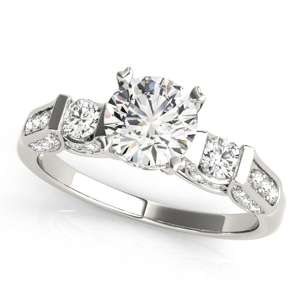 Platinum Round Brilliant Three-Stone Pave Band with Four-Prong Setting 1