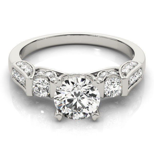 Platinum Round Brilliant Three-Stone Pave Band with Four-Prong Setting 2