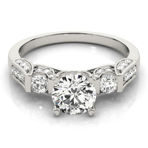 Platinum Round Brilliant Three-Stone Pave Band with Four-Prong Setting 2