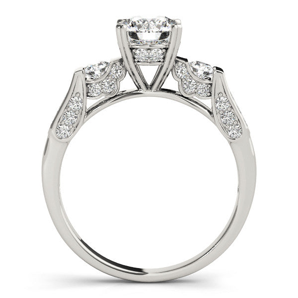 Platinum Round Brilliant Three-Stone Pave Band with Four-Prong Setting