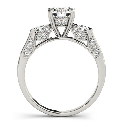 Platinum Round Brilliant Three-Stone Pave Band with Four-Prong Setting