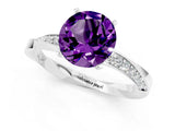 Platinum Round Cut Amethyst Engagement Ring with Side Stone Accents and Four-Prong Setting_13