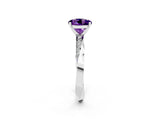 Platinum Round Cut Amethyst Engagement Ring with Side Stone Accents and Four-Prong Setting_14