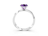 Platinum Round Cut Amethyst Engagement Ring with Side Stone Accents and Four-Prong Setting_15
