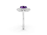 Platinum Round Cut Amethyst Floral Double Halo Engagement Ring with Prong Setting_86