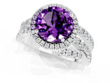 Platinum Round Cut Amethyst Halo Ring with Round Split Shank and Prong Setting_67