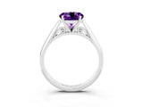 Platinum Round Cut Amethyst Solitaire Engagement Ring with Cathedral Setting and Four-Prong Mount_15