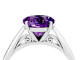 Platinum Round Cut Amethyst Solitaire Engagement Ring with Cathedral Setting and Four-Prong Mount_16