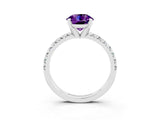 Platinum Round Cut Amethyst Solitaire Pavé Engagement Ring with Round Band and Prong Setting_93