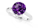 Platinum Round Cut Amethyst Solitaire Ring with Flower Prong Setting and Classic Band_1