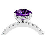 Platinum Round Cut Amethyst Solitaire Ring with Round  Pavé Band and Four-Prong Setting_40