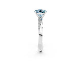 Platinum Round Cut Aquamarine Engagement Ring with Side Stone Accents and Four-Prong Setting_14