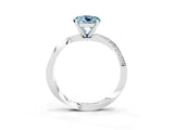 Platinum Round Cut Aquamarine Engagement Ring with Side Stone Accents and Four-Prong Setting_15