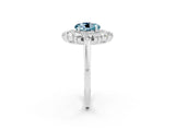 Platinum Round Cut Aquamarine Floral Double Halo Engagement Ring with Prong Setting_161
