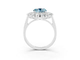 Platinum Round Cut Aquamarine Floral Double Halo Engagement Ring with Prong Setting_162