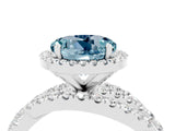Platinum Round Cut Aquamarine Halo Ring with Round Split Shank and Prong Setting_70